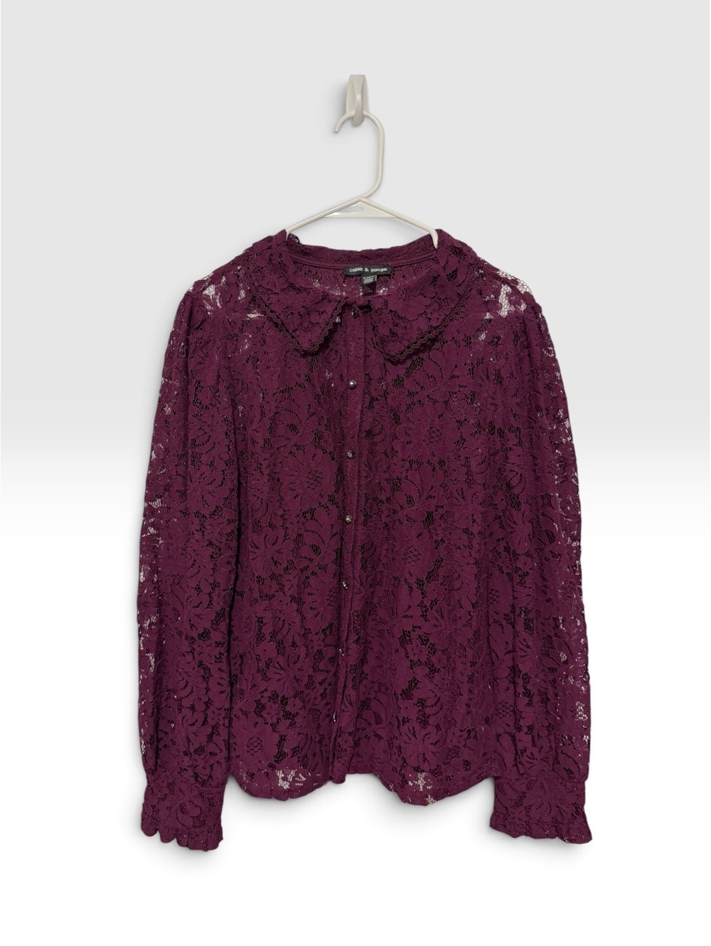Cable & Gauge Women's Purple Lace Whimsical CoquetButton-Up Blouse XL